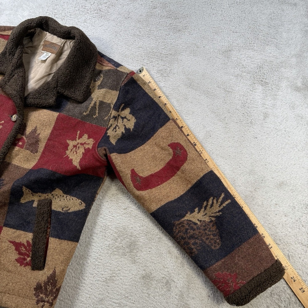 Pendleton Blanket Coat Womens Large Wool Deer Cabin Fish Lined Made In USA Fall - Picture 5 of 8